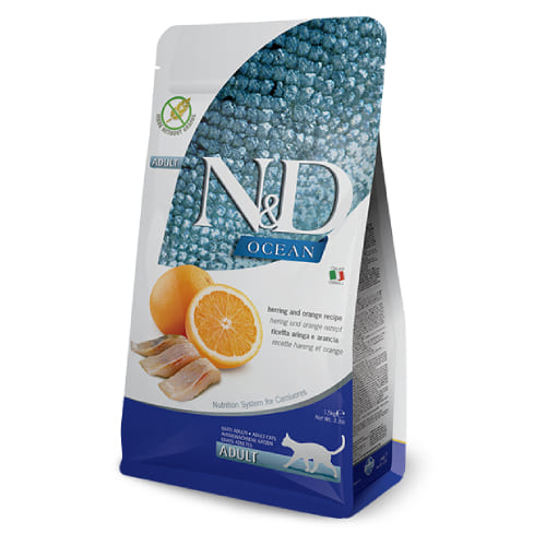 FARMINA N&D CAT GF OCEAN HERRING sausā barība kaķiem Siļķes, apelsīni 1.5kg